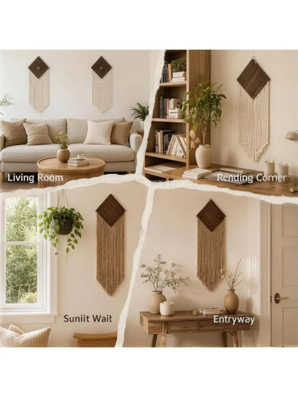 Boho Macrame Wall Art Decor - 2 Pcs Woven Tassel Hanging for Living Room